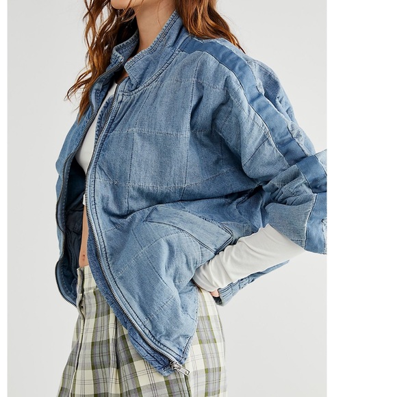 🎉HOST PICK🎉NWT-Free People Vintage-Vibe Dolman Quilted Denim Jacket (XS) - Picture 6 of 14